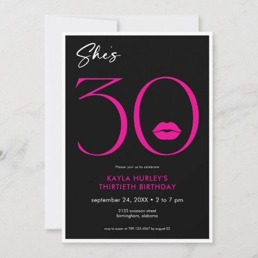 Moderne Minimale Roze Lippen Ze is 30 jarig Kaart (Voorkant)