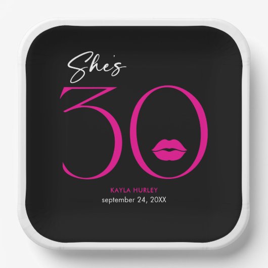 Moderne Minimale Roze Lippen Ze is 30 jarig Papieren Bordje (Voorkant)
