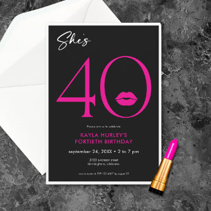 Moderne Minimale Roze Lippen Ze is 40 jarig Kaart