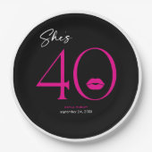 Moderne Minimale Roze Lippen Ze is 40 jarig Papieren Bordje (Voorkant)