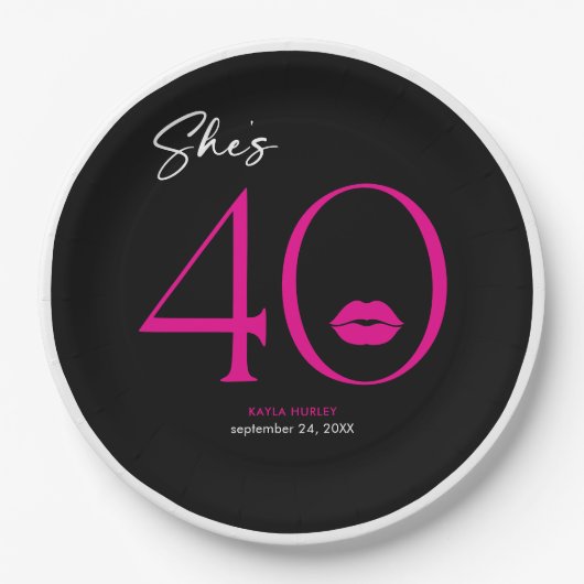 Moderne Minimale Roze Lippen Ze is 40 jarig Papieren Bordje (Voorkant)