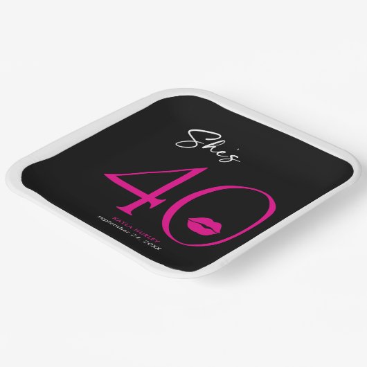 Moderne Minimale Roze Lippen Ze is 40 jarig Papieren Bordje (Gebogen)