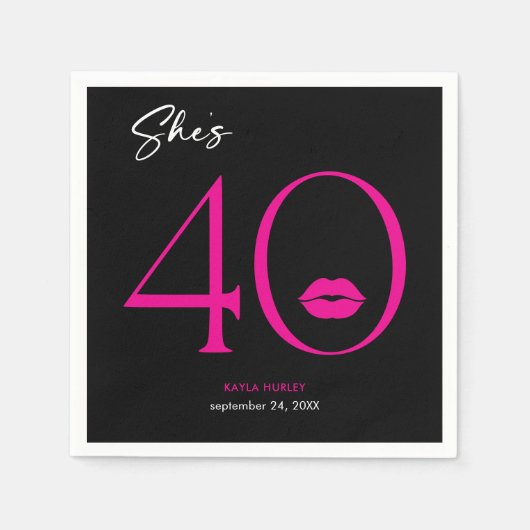 Moderne Minimale Roze Lippen Ze is 40 jarig Servet (Voorkant)