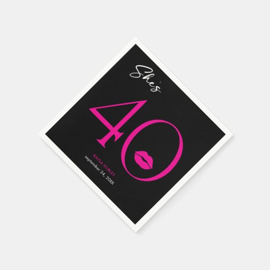 Moderne Minimale Roze Lippen Ze is 40 jarig Servet (Hoek)