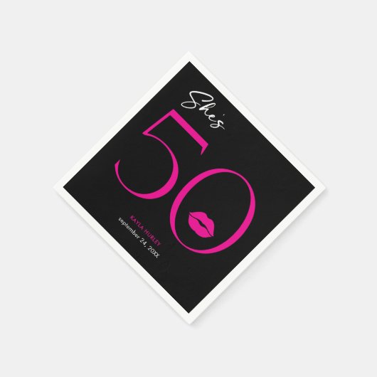 Moderne Minimale Roze Lippen Ze is 50 jarig Servet (Hoek)