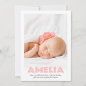 Moderne minimale roze meisje foto geboorte aankond aankondiging (Voorkant)