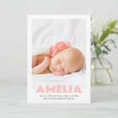 Moderne minimale roze meisje foto geboorte aankond aankondiging (Staand voorkant)