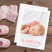 Moderne minimale roze meisje foto geboorte aankond aankondiging