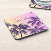 Moderne, minimale roze parelroze zonnepalmbomen bier onderzetter (Linkerzijde)