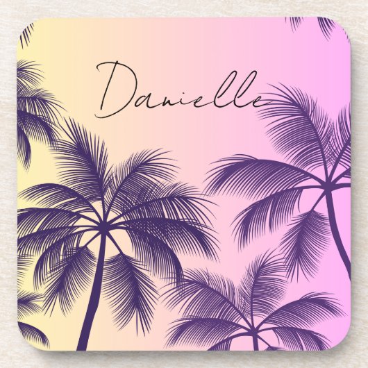 Moderne, minimale roze parelroze zonnepalmbomen bier onderzetter (Voorkant)