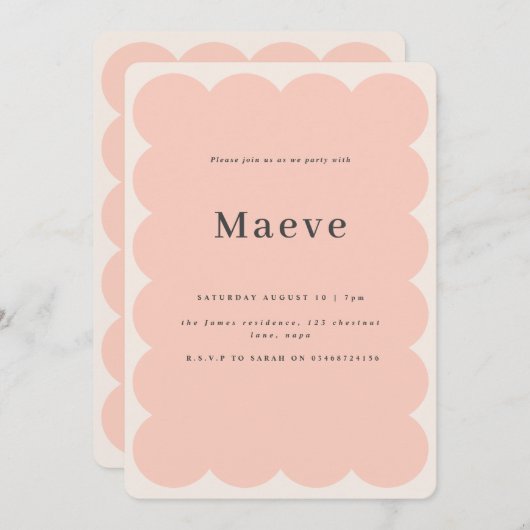 Moderne minimale roze retro golvende rand kaart (Voorkant / Achterkant)