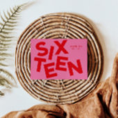 Moderne minimale roze + rode typografie 16e verjaa kaart