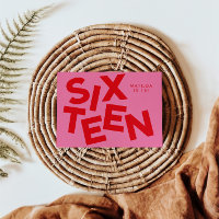 Moderne minimale roze + rode typografie 16e verjaa