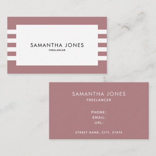 Moderne, minimale roze, roze strepen freelancer visitekaartje (Voorkant / Achterkant)