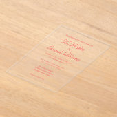 Moderne minimale roze script bruiloft acryl uitnodigingen (Laagn)