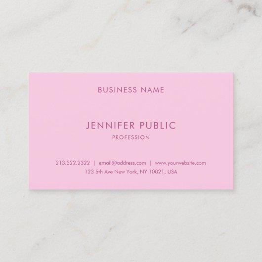 Moderne minimale roze Sjabloon eenvoudig Visitekaartje (Achterkant)
