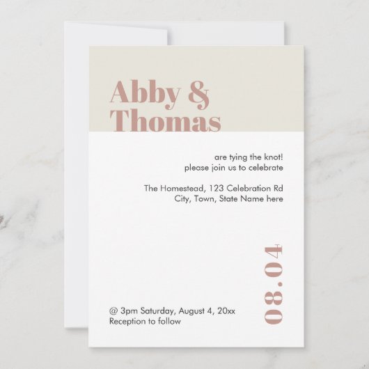 Moderne, minimale roze, stijlvolle bruiloft kaart (Voorkant)