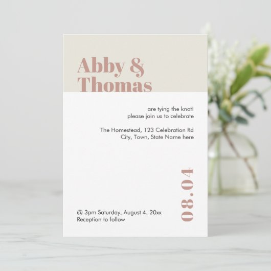 Moderne, minimale roze, stijlvolle bruiloft kaart (Staand voorkant)