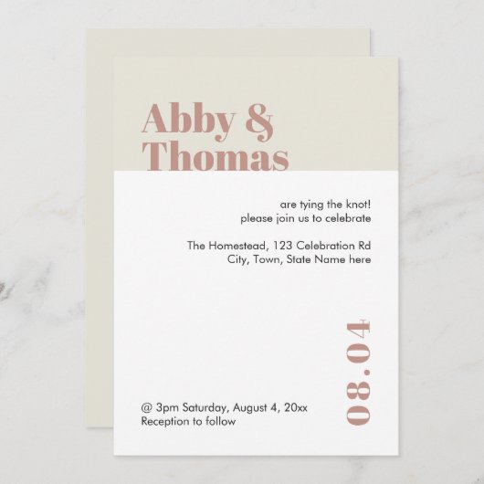 Moderne, minimale roze, stijlvolle bruiloft kaart (Voorkant / Achterkant)