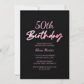 Moderne & minimale roze typografie Zwart Verjaarda Kaart (Voorkant)