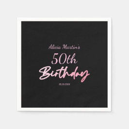 Moderne & minimale roze typografie Zwart Verjaarda Servet