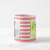 Moderne minimale roze & witte strepen 2 foto mok (Midden)