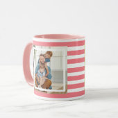 Moderne minimale roze & witte strepen 2 foto mok (Voorkant links)