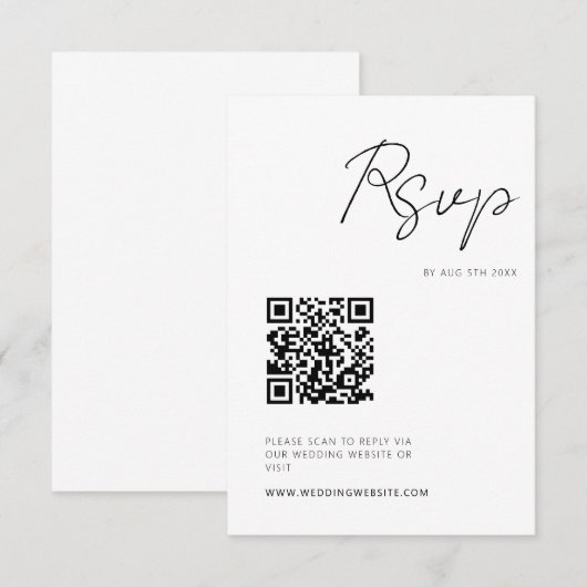 Moderne Minimale RSVP QR-code voor script Kaartje (Voorkant / Achterkant)