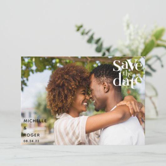 moderne minimale rustieke foto Save The Date kaart (Staand voorkant)