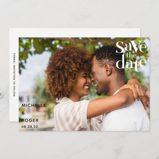 moderne minimale rustieke foto Save The Date kaart (Voorkant / Achterkant)