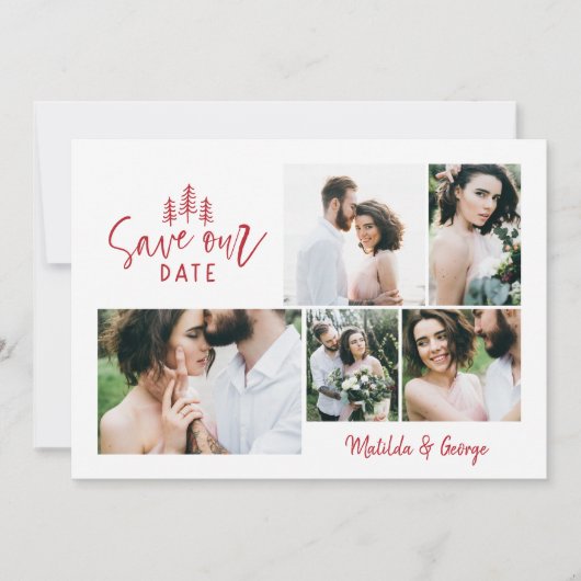 moderne minimale rustieke multi foto bruiloft save the date (Voorkant)