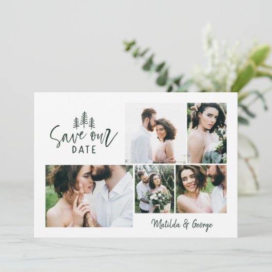 moderne minimale rustige multi-fotobruiloft save the date (Staand voorkant)