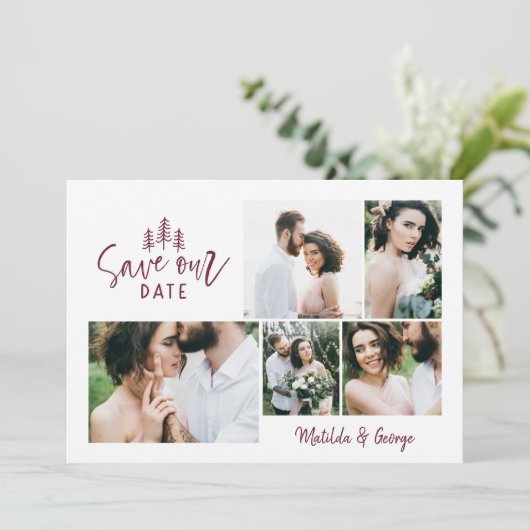 moderne minimale rustige multi-fotobruiloft save the date (Staand voorkant)