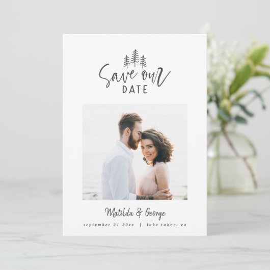 moderne minimale rustige multi-fotobruiloft save the date (Staand voorkant)