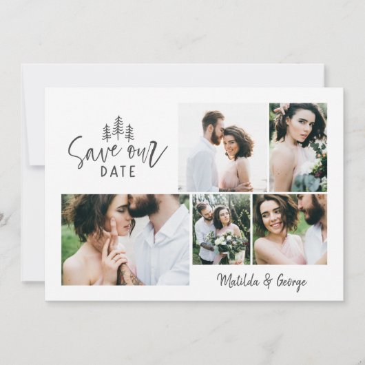 moderne minimale rustige multi-fotobruiloft save the date (Voorkant)