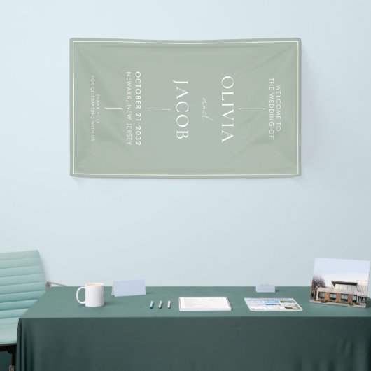 Moderne Minimale Sage Groene Bruiloft Welkom Spandoek (Beurs)