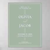 Moderne Minimale Sage Groene Bruiloft Welkomstbord Poster (Voorkant)