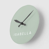 Moderne Minimale Sage Groene Gepersonaliseerde Naa Ronde Klok (Hoek)