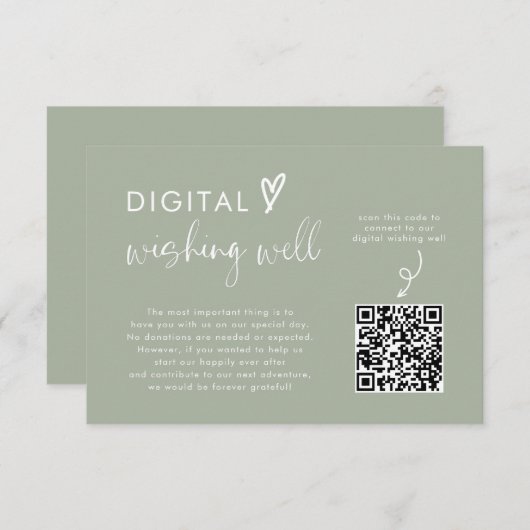 Moderne Minimale Sage Groene Huwelijksreis Fonds Q Informatiekaartje (Voorkant / Achterkant)