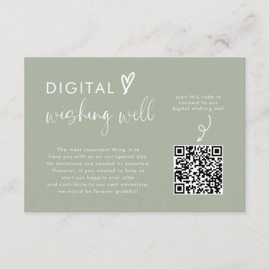 Moderne Minimale Sage Groene Huwelijksreis Fonds Q Informatiekaartje (Voorkant)