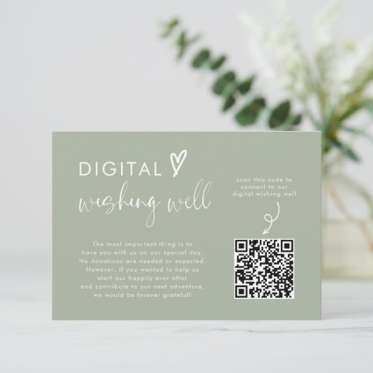 Moderne Minimale Sage Groene Huwelijksreis Fonds Q Informatiekaartje (Staand voorkant)