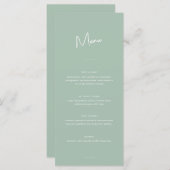 Moderne Minimale Sage Groene Script Bruiloft Menu (Voorkant / Achterkant)
