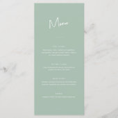 Moderne Minimale Sage Groene Script Bruiloft Menu (Voorkant)