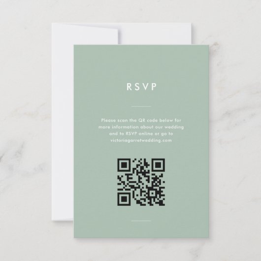 Moderne Minimale Sage Groene Script Bruiloft RSVP Kaartje (Voorkant)