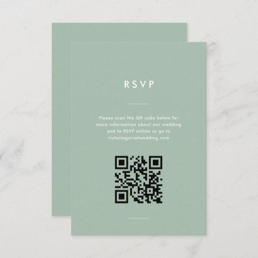 Moderne Minimale Sage Groene Script Bruiloft RSVP Kaartje (Voorkant / Achterkant)