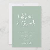 Moderne Minimale Sage Groene Script Foto Bruiloft Kaart (Voorkant)