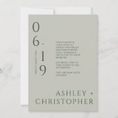 Moderne Minimale Sage & Mos Split Datum Bruiloft Kaart (Voorkant)