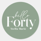 Moderne minimale salie groen 40e verjaardag decor ronde sticker (Voorkant)