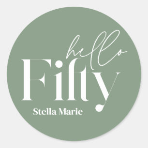 Moderne minimale salie groen eenvoudige 50e verjaa ronde sticker