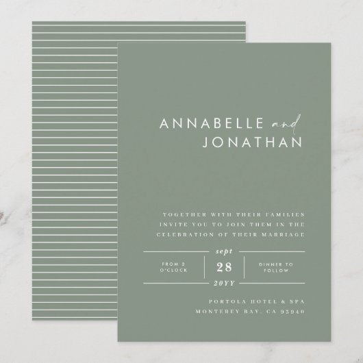 Moderne minimale salie groen hedendaagse bruiloft kaart (Voorkant / Achterkant)